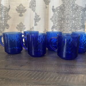 Vintage Arcoroc Cobalt Blue Swirl Glass Set
